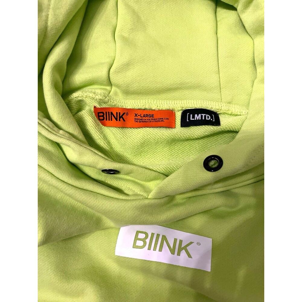 Biink Neon Yellow Green Hoodie Size XL Unisex Graphics Logo No Hoodie String - Picture 4 of 13